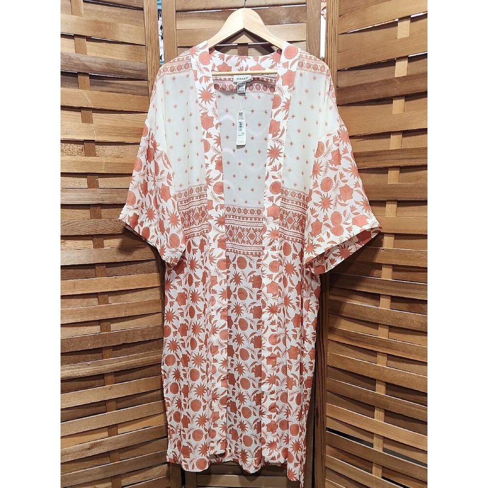 NWT Ariat White Orange Paige Duster Senora Border Print Women XS / S Floral